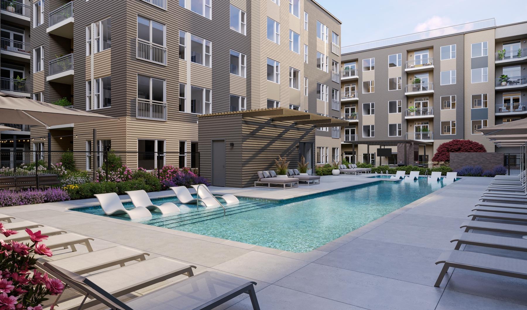 a swimming pool in a courtyard